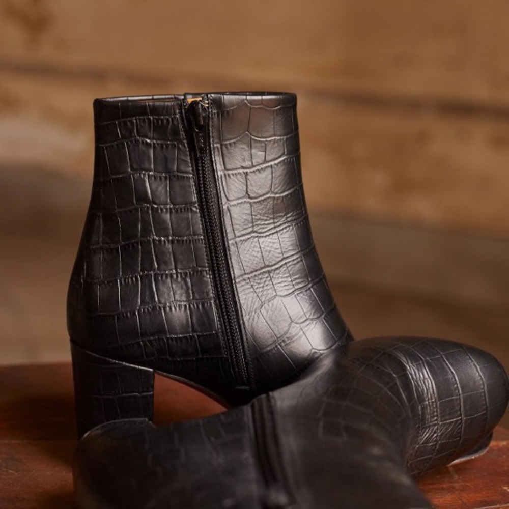 Sezane Black Croc-Patterned Ankle Booties - Picture 15 of 15